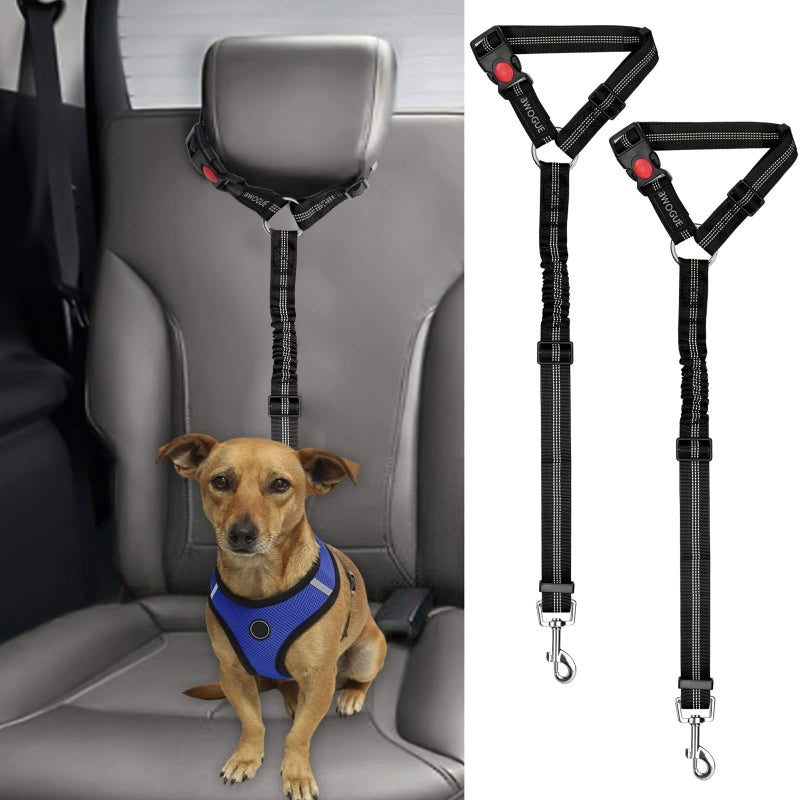 BWOGUE 2 Packs Dog Cat Safety Seat Belt Strap Car Headrest Restraint Adjustable Nylon Fabric Dog Restraints Vehicle Seatbelts Harness - Image 1